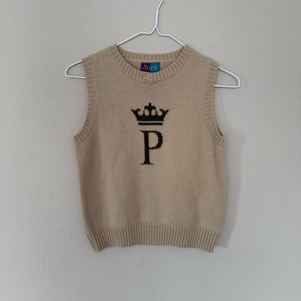 Vintage Winnie‎ the Pooh Crown P Wool Blend Sweater Vest Kids size 12